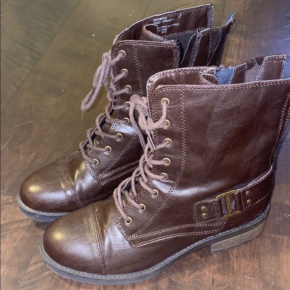 Chocolate brown women’s leather combat boots